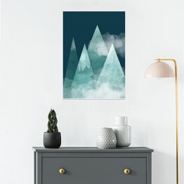 Plakat Noc w górach, zamglone szczyty - ilustracja