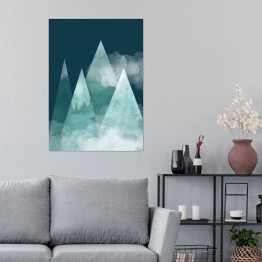 Plakat Noc w górach, zamglone szczyty - ilustracja