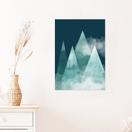 Plakat samoprzylepny Noc w górach, zamglone szczyty - ilustracja