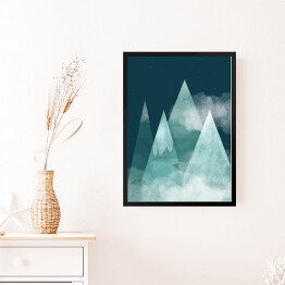 Obraz w ramie Noc w górach, zamglone szczyty - ilustracja