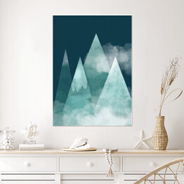 Plakat samoprzylepny Noc w górach, zamglone szczyty - ilustracja