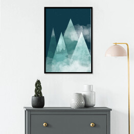 Plakat w ramie Noc w górach, zamglone szczyty - ilustracja