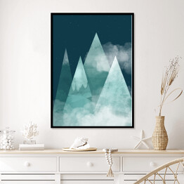 Plakat w ramie Noc w górach, zamglone szczyty - ilustracja