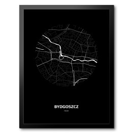 Obraz w ramie Mapa Bydgoszczy w kole czarno-biała