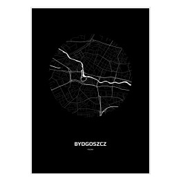 Plakat samoprzylepny Mapa Bydgoszczy w kole czarno-biała