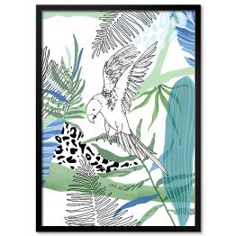 Obraz klasyczny Egzotyczne rośliny i papuga w locie