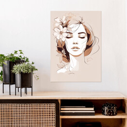 Plakat samoprzylepny Portret kobiety z kwiatami we włosach