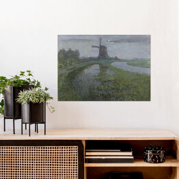 Plakat samoprzylepny Piet Mondriaan "Oostzijdse Mill along the River Gein by Moonlight"