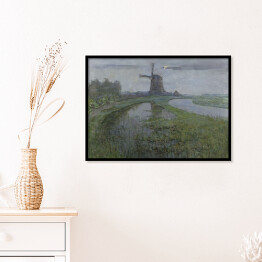 Plakat w ramie Piet Mondriaan "Oostzijdse Mill along the River Gein by Moonlight"