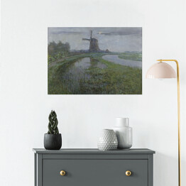 Plakat samoprzylepny Piet Mondriaan "Oostzijdse Mill along the River Gein by Moonlight"