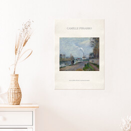Plakat Camille Pissarro "Oise w pobliżu Pontoise w pochmurną pogodę" - reprodukcja z napisem. Plakat z passe partout