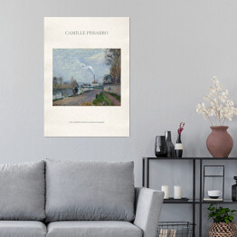 Plakat Camille Pissarro "Oise w pobliżu Pontoise w pochmurną pogodę" - reprodukcja z napisem. Plakat z passe partout