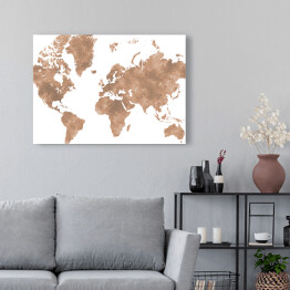 Obraz na płótnie Akwarelowa mapa świata - beżowy, brązowy