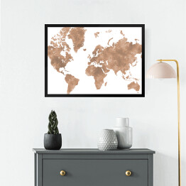 Obraz w ramie Akwarelowa mapa świata - beżowy, brązowy