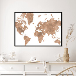Plakat w ramie Akwarelowa mapa świata - beżowy, brązowy