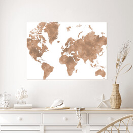 Plakat samoprzylepny Akwarelowa mapa świata - beżowy, brązowy