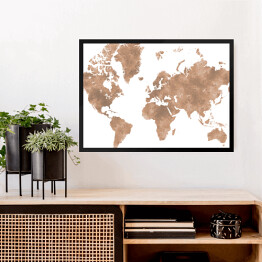 Obraz w ramie Akwarelowa mapa świata - beżowy, brązowy