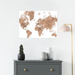 Plakat samoprzylepny Akwarelowa mapa świata - beżowy, brązowy
