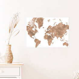 Plakat Akwarelowa mapa świata - beżowy, brązowy