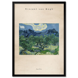 Plakat w ramie Vincent van Gogh "Drzewa Oliwne" - reprodukcja z napisem. Plakat z passe partout