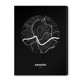 Obraz na płótnie Mapa Krakowa w kole czarno-biała