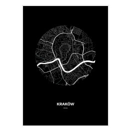 Plakat Mapa Krakowa w kole czarno-biała