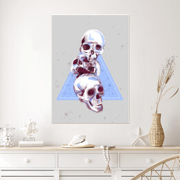 Plakat Ilustracja - czaszki na tle błękitnego trójkąta
