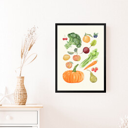 Obraz w ramie Warzywa i owoce - ilustracja