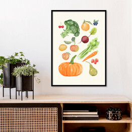 Plakat w ramie Warzywa i owoce - ilustracja