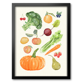 Obraz w ramie Warzywa i owoce - ilustracja
