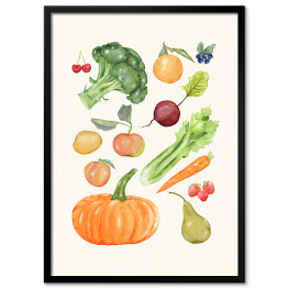 Plakat w ramie Warzywa i owoce - ilustracja