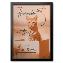 Obraz w ramie Kot w kartonie z napisem