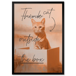 Plakat w ramie Kot w kartonie z napisem