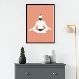 Plakat w ramie Mężczyzna ćwiczący jogę - ilustracja na kolorowym tle