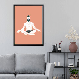 Obraz w ramie Mężczyzna ćwiczący jogę - ilustracja na kolorowym tle