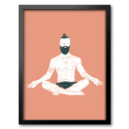 Obraz w ramie Mężczyzna ćwiczący jogę - ilustracja na kolorowym tle