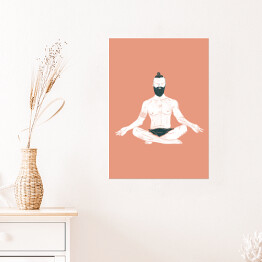 Plakat samoprzylepny Mężczyzna ćwiczący jogę - ilustracja na kolorowym tle