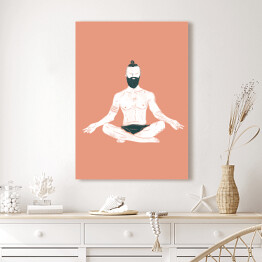 Obraz klasyczny Mężczyzna ćwiczący jogę - ilustracja na kolorowym tle