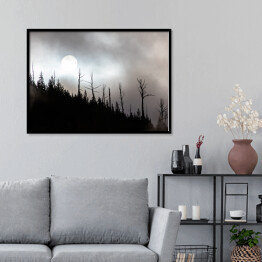 Plakat w ramie Księżyc nad lasem