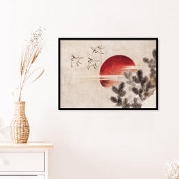 Plakat w ramie Ptaki i zachód słońca. Hokusai Katsushika. Reprodukcja