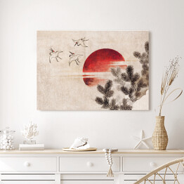 Obraz na płótnie Ptaki i zachód słońca. Hokusai Katsushika. Reprodukcja
