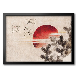 Obraz w ramie Ptaki i zachód słońca. Hokusai Katsushika. Reprodukcja