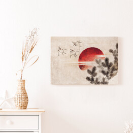 Obraz na płótnie Ptaki i zachód słońca. Hokusai Katsushika. Reprodukcja