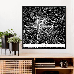Obraz w ramie Mapa miast świata - Praga - czarna