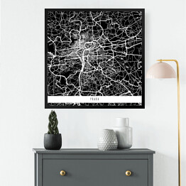 Obraz w ramie Mapa miast świata - Praga - czarna