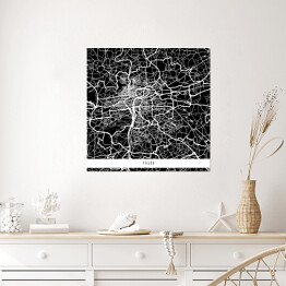 Plakat samoprzylepny Mapa miast świata - Praga - czarna