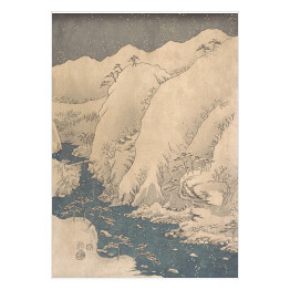 Plakat samoprzylepny Tryptyk I. Wąwóz Kiso w śniegu. Utugawa Hiroshige Reprodukcja obrazu