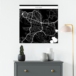 Plakat samoprzylepny Mapa miast świata - Rejkiawik - czarna