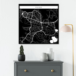 Plakat w ramie Mapa miast świata - Rejkiawik - czarna