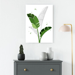 Obraz na płótnie Zielone liście bananowca na tle szkicu motywu roślinnego